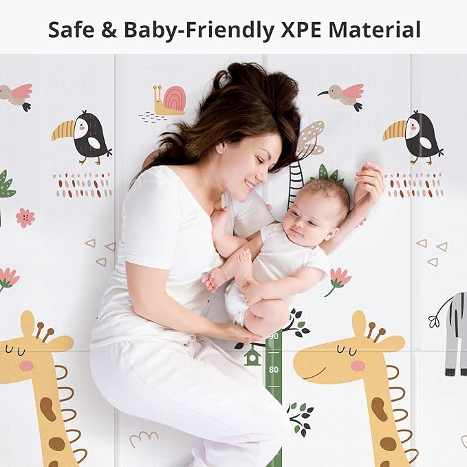 XL Baby Play Mat for Floor, PIGLOG 79" x 71" Foam Play Mat, Foldable Playmat for Playyards, Waterproof Anti-Slip Floor Playing Mats for Babies, Toddlers, Infants, Reversible Baby Crawling Mat, Giraffe