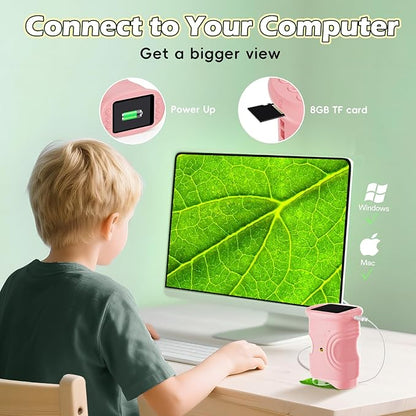 Kids Microscope Digital 1000X Zoom, Mini Pocket Handheld Microscope Portable Travel Toys, HD Photo & Video with 8GB SD Card, Christmas Birthday Gifts for Girls, STEM Toys for Toddlers Age 3-8