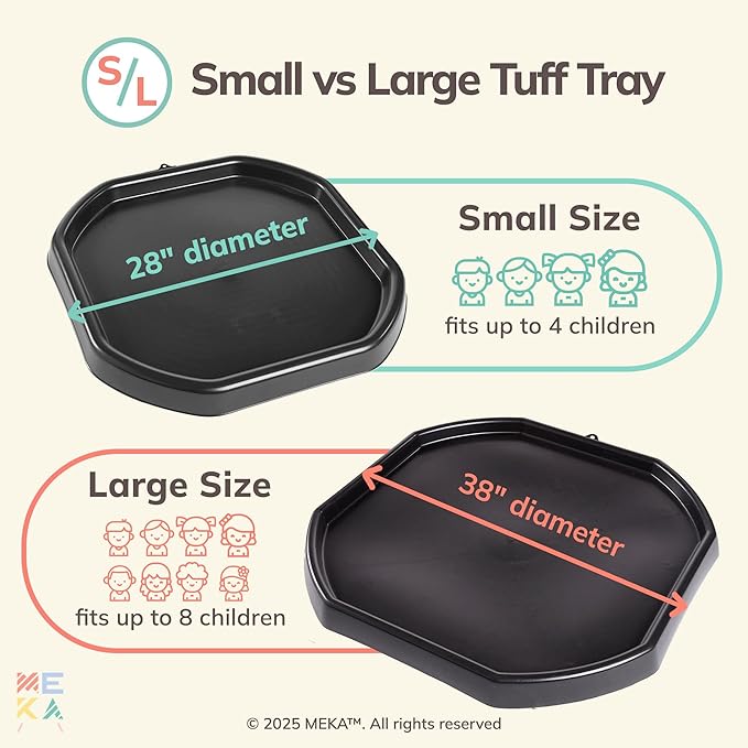 MEKA Tuff Tray for Sensory Play, Sensory Tray for Kids, Toddler Water Table, Tuff Spot Sensory Bin for Toddlers (Black, Small (28" x 28"))