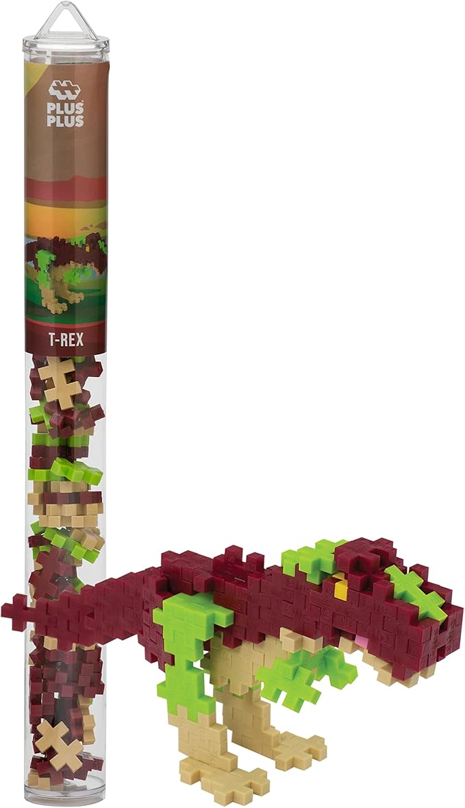 PLUS PLUS Building Block Playset Kit, Themed Figures 3D Puzzle, Fun Stem Toys for Kids, 350 Mini Interlocking Pieces - 5 Tube Bundle, Dinosaur