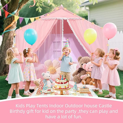 Kids Play Tents Indoor Outdoor Toddler Tent Kids Playhouse Tent Large Teepee Castle (Pink)