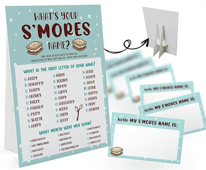 What's Your S'mores Name Game (1 S'mores Sign and 30 Name Tag Stickers), S'mores Game Party Decoration, Birthday Game for Kids, Family Game-28