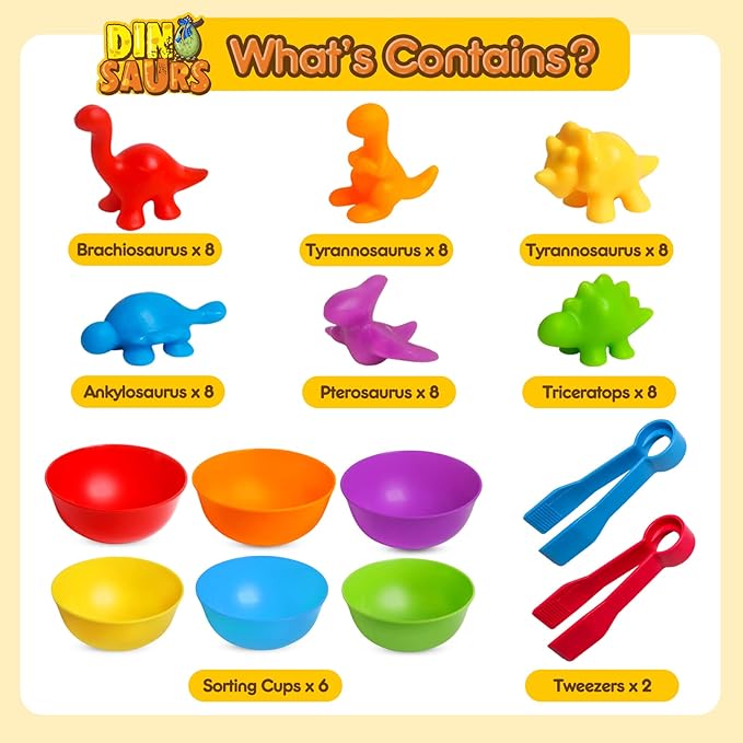 JOCHA Color Sorting and Counting Dinosaurs Toys for Toddlers 3 5 4 Years Old Preschool Matching Learning Educational Game Montessori Sensory Math Classification Activities Toys for Kids Boys Girls