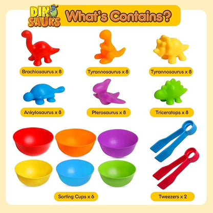 JOCHA Color Sorting and Counting Dinosaurs Toys for Toddlers 3 5 4 Years Old Preschool Matching Learning Educational Game Montessori Sensory Math Classification Activities Toys for Kids Boys Girls