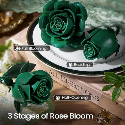 iATOM Green Rose Bouquet Building Set, Artificial Flowers Botanical Collection for Adults, Gift for Valentines Day & Christmas - Retro Home Office Table Centerpiece Decor - IA11018