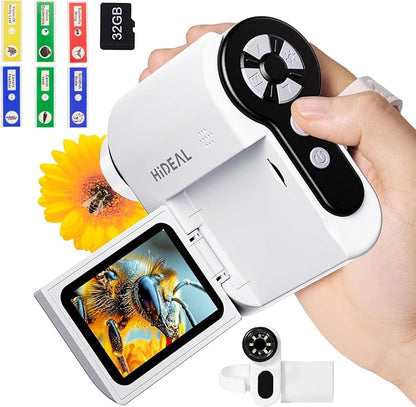 HP20 IPS Microscope for Kids: [3-in-1] [Easy and Fun] 2" Portable Handheld Microscope Miniscope, Pocket Mini Scope Educational Science Kit, Christmas Birthday Gifts for Kids, 32GB, White