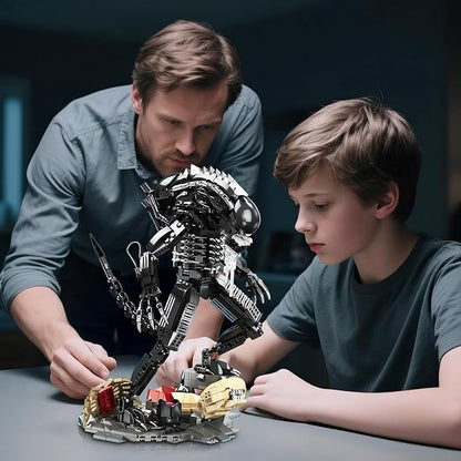 HIGH GODO Alien Mech Xenomorph Warrior Building Sets for Adult, Horror Action Figure Toy with Base,Gifts for Boys Aged 8-14, Perfect for Birthdays Christmases Halloweens, 882 Pieces