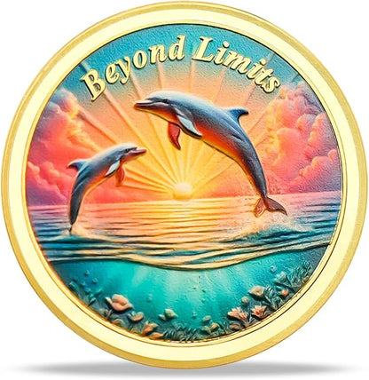 Sober Coin Beyond Limits Inspirational Dolphin Sobriety Coin Motivational Recovery Medallion Coin (Sunrise Dolphin)