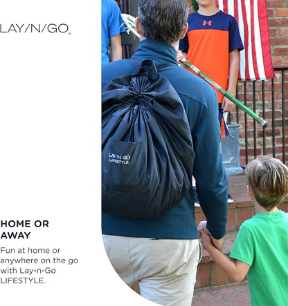 Lay-n-Go 2-in-1 Small Portable Drawstring Toys Storage Organizer and Play Mat for Room and Travel, Made for Kids and Toddlers with a Durable Patented Design