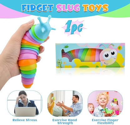 Cevioce Sensory Slug Fidget Toys,Fidget Slug Toys for Adults & Kids Party Favors,1 PC Cute Autism Sensory Toys for Autistic Children,Toddler Christmas Stocking StuffersTravel Toys for 3+