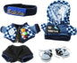 Cloth for Doll, 5-Piece Blue Streetwear Outfit for 17cm &15cm(NO Doll) – Trendy Blue Coordinated Set + Headband + Scarf + Jacket & Pants + Canvas Shoes-Handmade