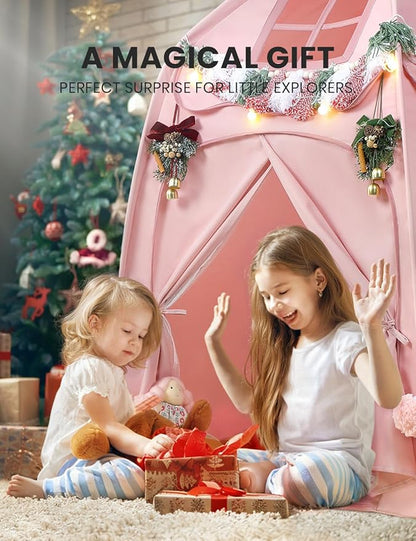 besrey Hexagonal Kids Play Tent, Large Children's Fort with Star Lights, Easy Setup for Indoor Outdoor Playhouse, Gift for Boys Girls, Pink