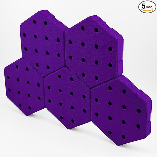 Hexagon Pegboard Tiles, 4.5"x4" each, 5-Pack, Normal-Sized Holes, Make Custom Designs, Easiest to Mount, Expand Existing Pegboard or Fill In Unused Space, Hexboard (Velvet Purple, 4 Inch)