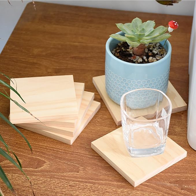 6PCS Unfinished Wood Square Blocks for Crafts, 6x6x0.3in Blank Wooden Squares Pine Wood Boards for Carving,DIY Wood Coasters,Painting & Burning