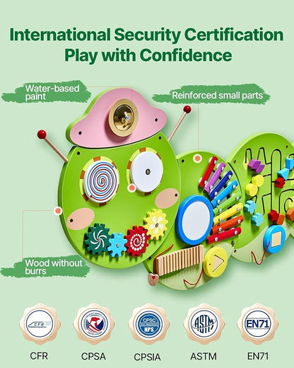 VEVOR Caterpillar Activity Wall Busy Board, 12 Activities Board, Montessori Sensory Panel for Kids 3-12 Years, Sensory Wall Activity Panel, Ideal for Toddler Playroom Nursery Classroom