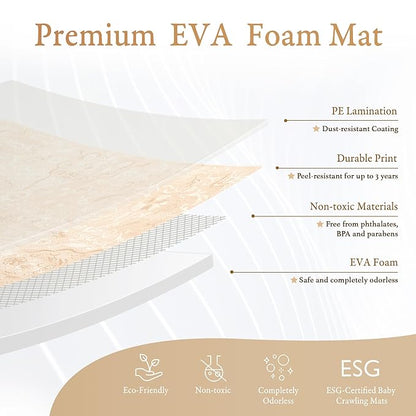 PopsyKosy Super 1 Inch Thick Premium Quality Exercise & Baby Foam Play Mats - Expandable & Large Non-Toxic Odorless Floor Mat - 6 Tiles Spacious 6x4ft - Peel-Resistant - Light Apricot