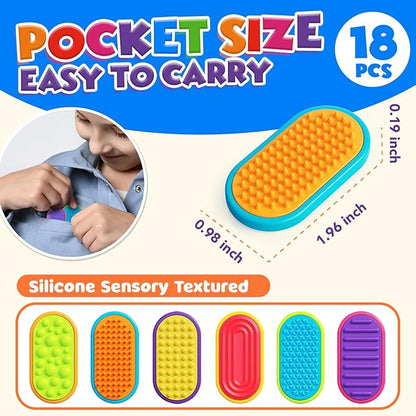 Sensory Fidget Magnet Toys for Kids: 18-Pack Textured Silicone Magnetic Sliders for Autism Children Classroom Must Haves, Treasure Box, Goodie Bags Stuffer Party Favors Fidgets Gifts