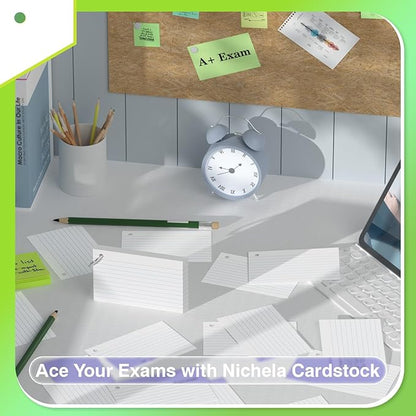 250 Count White Index Cards with Ring 3 x 5 Inch Heavyweight Ruled Index Cards, Flash Cards for School & Office Supplies and Home Organization, Durable Study To Do List Note Cards with Ruled Lines