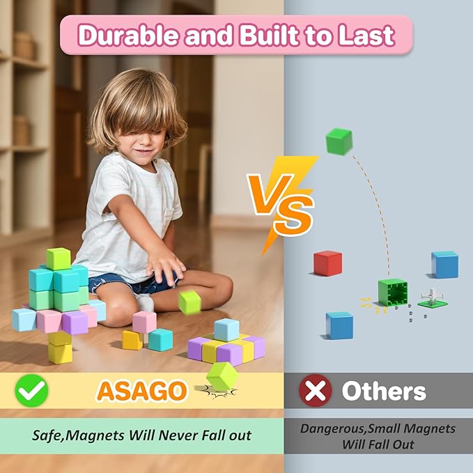 1.34 inch 56PCS Magnetic Blocks for Toddlers 4-8 Large Macaron Magnet Building Cubes for Kids Ages 3-5 Stem Preschool Stack Construction Educational Toys for 3+ Years Old Boys Girls