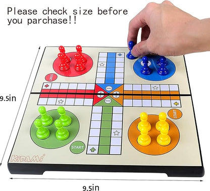 KIDAMI Ludo Magnetic Board Game Set, Folding and Light-Weight for Carrying, Gift for All Age (9.5 X 9.5 inches)