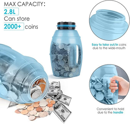 X-Large Piggy Bank for Adults, Vcertcpl Digital Counting Bank with LCD Counter, 2.8L Capacity Coin Bank Money Jar, Designed for All US Coins (Blue2)