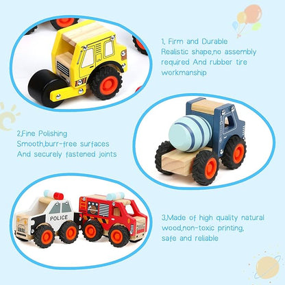 6Pcs Wooden Cars for Toddlers 1-3, Push and Go Vehicles, Kid Toys, Hand Push Cars for 1+ Year Old, Montessori