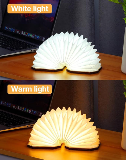 Originality Folding Accordion Lamp, Portable Wooden Desk Lamp, Japanese Gifts, Creative LED Paper Lantern with USB for Home Decoration(Walnut)