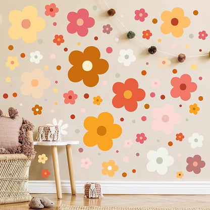 Glow in The Dark Y2k Cute Flowers Wall Decals，Glowing Luminous Colorful Boho Floral Wall Stickers Removable self-Adhesive Flower Decals for Girls Bedroom Kids Baby Nursery Living Room (Classic Color)