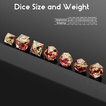 Ring DND Dice Set Sharp Edge DNDND 7-Piece Swirl Resin Blood Red Dice with Magic Lord Ring Inside for Dungeons & Dragons -Dragon Box Gifts