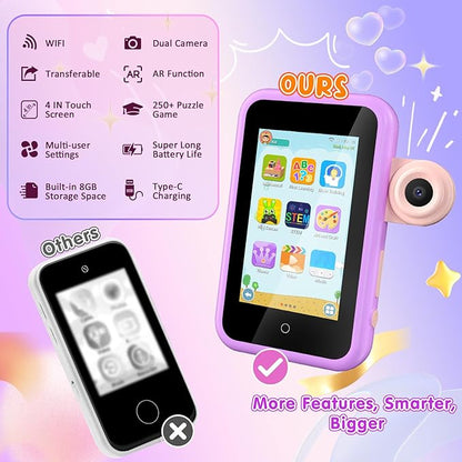 VATOS Kids Smart Phone Toy for Girls Boys 3 4 5 6 7 8 9 Years Old, 4" Large Touchscreen Mermaid Style Kids Cell Phone with Dual Camera, Music Player, Puzzle Game, 8GB Memory Learning Toy Birthday Gift