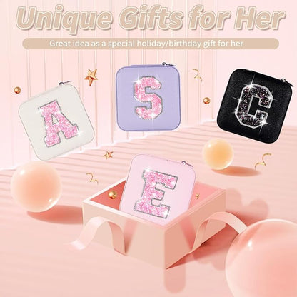 Personalized Jewelry Case for Women Girls - Fashion Mini Jewelry Boxes - Trendy Travel Jewelry Organizer with Initials Letter - Teen Gifts | Cream,V