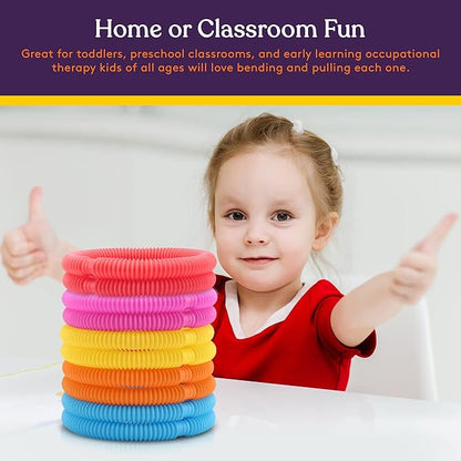 Special Supplies Fun Pull and Stretch Tubes for Kids - Pop, Bend, Build, and Connect Toy, Provide Tactile and Auditory Sensory Play, Colorful, Heavy-Duty Plastic (30-Pack Primary Colors)