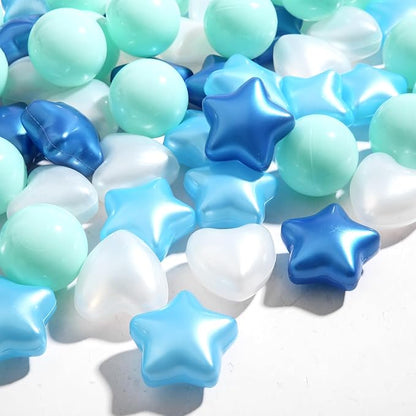 Ball Pit Balls Pack of 100 200 500 - Star and Round Set BPA Free Phthalate Free Non-Toxic Crush Proof Play Balls Soft Plastic Balls for Toddlers Baby Kids Birthday Pool Tent Party