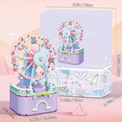 Music Box Building Toys, Rotating Ferris Wheel DIY Building Block for Girls and Boys 6-12 Years Old, 710 pcs, Christmas and Valentine Gifts for Adults and Aged 8 9 10 11 12 Kids
