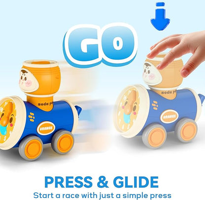 iPlay, iLearn Press to Go Car Toys Set for Toddlers 1-3, Baby Push Go Friction Racing Cars, Infant Play Vehicle Set, 1st Birthday Gifts for 6-9-12-18 Months, 1 2 3 One Years Old Boys Girls Child Kids