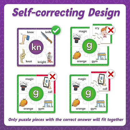 Torlam Phonics Puzzle, Rhyming Games Phonics Games Flash Cards for Kids Toddler, Learn to Read Spelling Reading Sight Words, Trigraphs Site Words for Preschool Kindergarten Homeschool Supplies