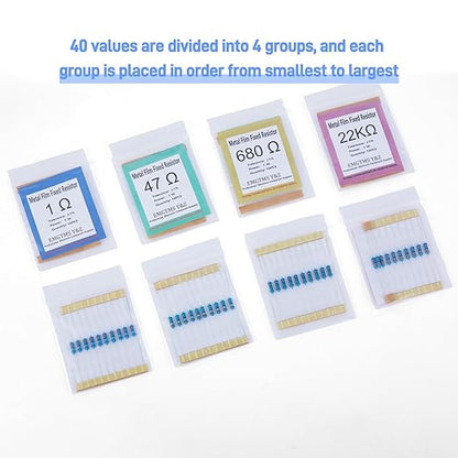 40 Values 400 Pcs 1W Resistor Kit 1Ω-1MΩ ±1% Metal Film Resistors Assortment for Electronics Projects and DIY Experiments