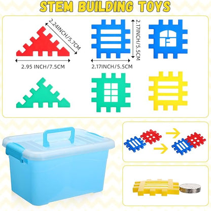 155 Pieces Interlocking Building Blocks for Kids with Storage Box Building Toys Waffle Blocks for Kids Construction Learning Educational Toy Sets