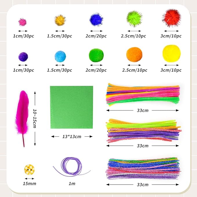 1405 Pcs Art and Craft Supplies for Boys and Girls, Toddler DIY Craft Art Supply Set Included Pipe Cleaners, Pom Poms, Feather, Folding Storage Box - All in One for Craft DIY Art Supplies(Green Box)