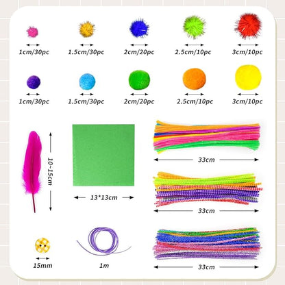 1405 Pcs Art and Craft Supplies for Boys and Girls, Toddler DIY Craft Art Supply Set Included Pipe Cleaners, Pom Poms, Feather, Folding Storage Box - All in One for Craft DIY Art Supplies (F0-Pink)