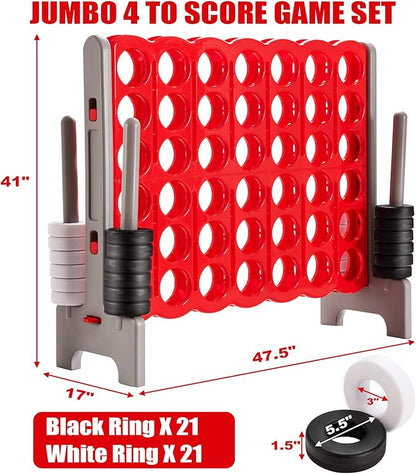 Costzon Giant 4-in-A-Row, Jumbo 4-to-Score Giant Game Set for Kids & Adults, Indoor Outdoor Yard Connect Game, 3.5FT Tall with 42 Jumbo Rings & Quick-Release Slider, Perfect for Family & Party Games