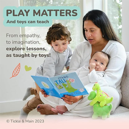 Tickle & Main Big Brother Gift Set with Dinosaur Plush & Storybook - Green Cotton Plush, 7" & 5.5", Ages 2+ - Big Brother Book & Little Sister Dinosaur Toy for Sibling Bonding