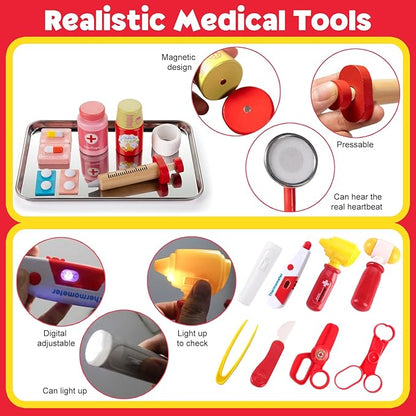 Doctor Kit for Kids, 36 Pcs Pretend Doctor Playset kit for Toddlers 3-5 with Medical Bag & Real Stethoscope ,Toddler Doctor Play Set for Boys and Girls Fun Role Playing Game Doctor Play Gift