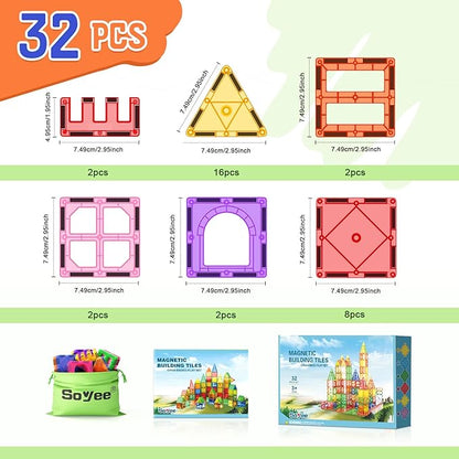 Magnetic Tiles Toddler Toys Magnetic Building Blocks for Kids Ages 3-12 STEM Educational Toys for Girls & Boys Sensory Play for Preschool Learning Birthday Chritmas Gifts Stocking Stuffers