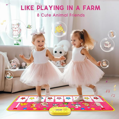 M SANMERSEN Piano Mat - Musical Keyboard Playmat 39.5" Electronic Music Animal Touch Play Blanket Funny Xmas Gift Toy for 1 2 3 Year Old (Pink)