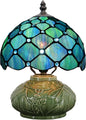 Small Tiffany Lamp Mushroom Table Lamp, Mini Stained Glass Desk Light Memory Sympathy Ceramic lamp 8X11 Inch (Sea Blue Pearl Style)