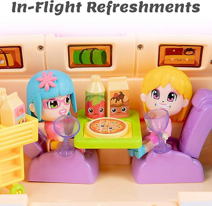 iPlay, iLearn Airplane Dollhouse Playset for Girls 3-5, Kids Pretend Play Doll House Set W/ Pink Plane, Dolls, Travel Accessories, Birthday Gifts for 4 5 6 Year Olds Children Toddlers