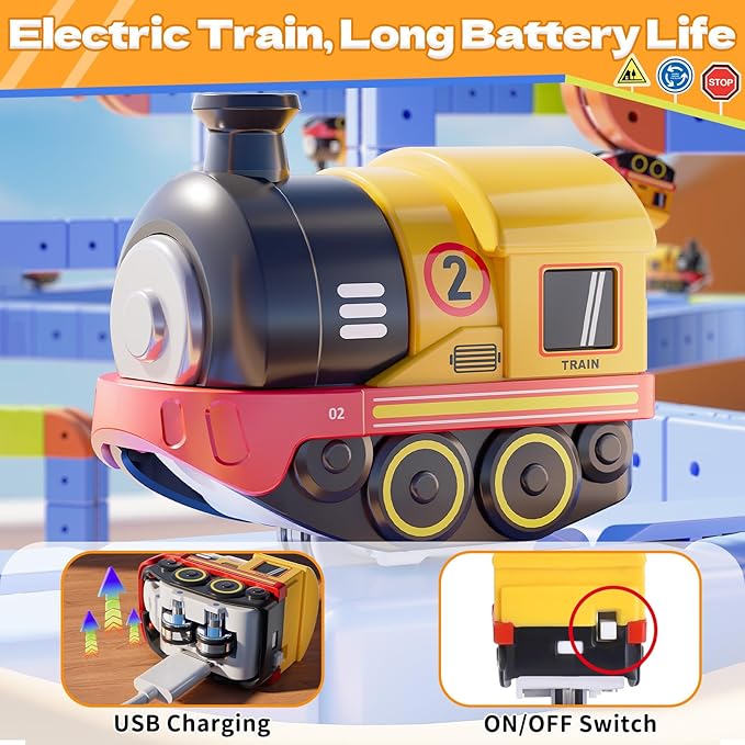 Magnetic Track Car Toys, 69PCS Flexible Race Car Track Sets for Toddlers with Electric Train, Traffic Signs, Kids Train Set Toys for 3 4 5 6 7 8 Year Old Boys Girls Birthday Party Gift-Medium