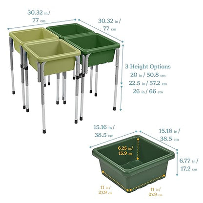 ECR4Kids 4-Station Sand and Water Adjustable Play Table, Sensory Bins, Fern Green/Hunter Green