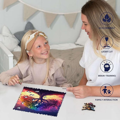 Ruikiyart Wooden Puzzles for Adults, 5MM 200 Pieces Color-Tree of Life Wooden Jigsaw Puzzles, Plant Unique Shaped Puzzle Gifts for Adults and Kids on Thanksgiving, Family Puzzle Games(11.3"*11.1")
